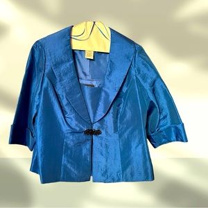 Royal blue brushed satin tank top and matching jacket.